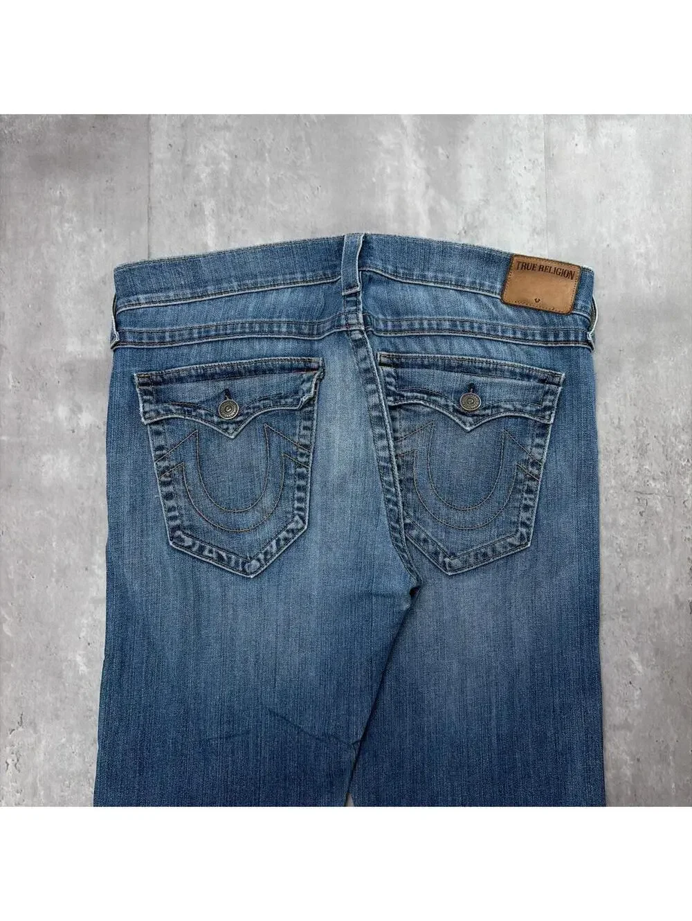 Y2K Blue True Religion Grunge Ricky Straight Distressed Skater Denim Jeans